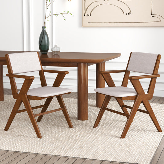 Dining Chairs with Armrests Set of 2 - Walnut Rubber Wood