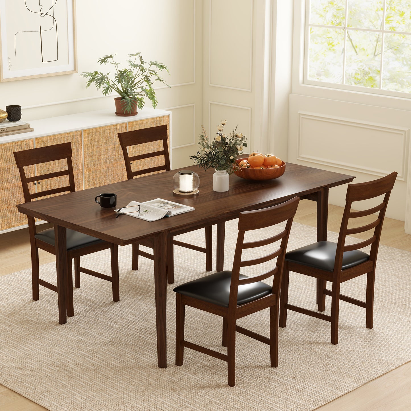 Rubber Wood Dining Chairs Set of 2 with Padded Seats