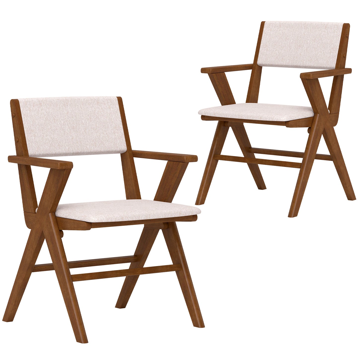 Dining Chairs with Armrests Set of 2 - Walnut Rubber Wood