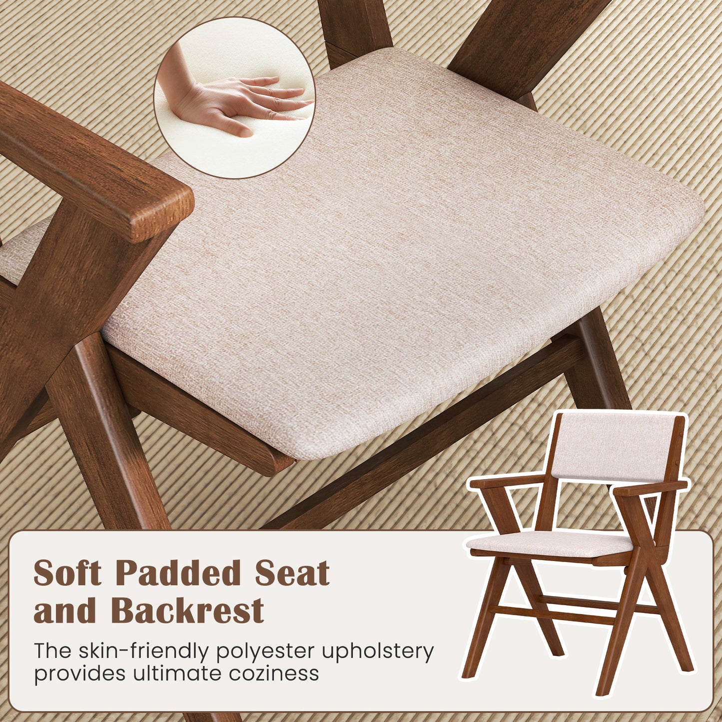 Dining Chairs with Armrests Set of 2 - Walnut Rubber Wood