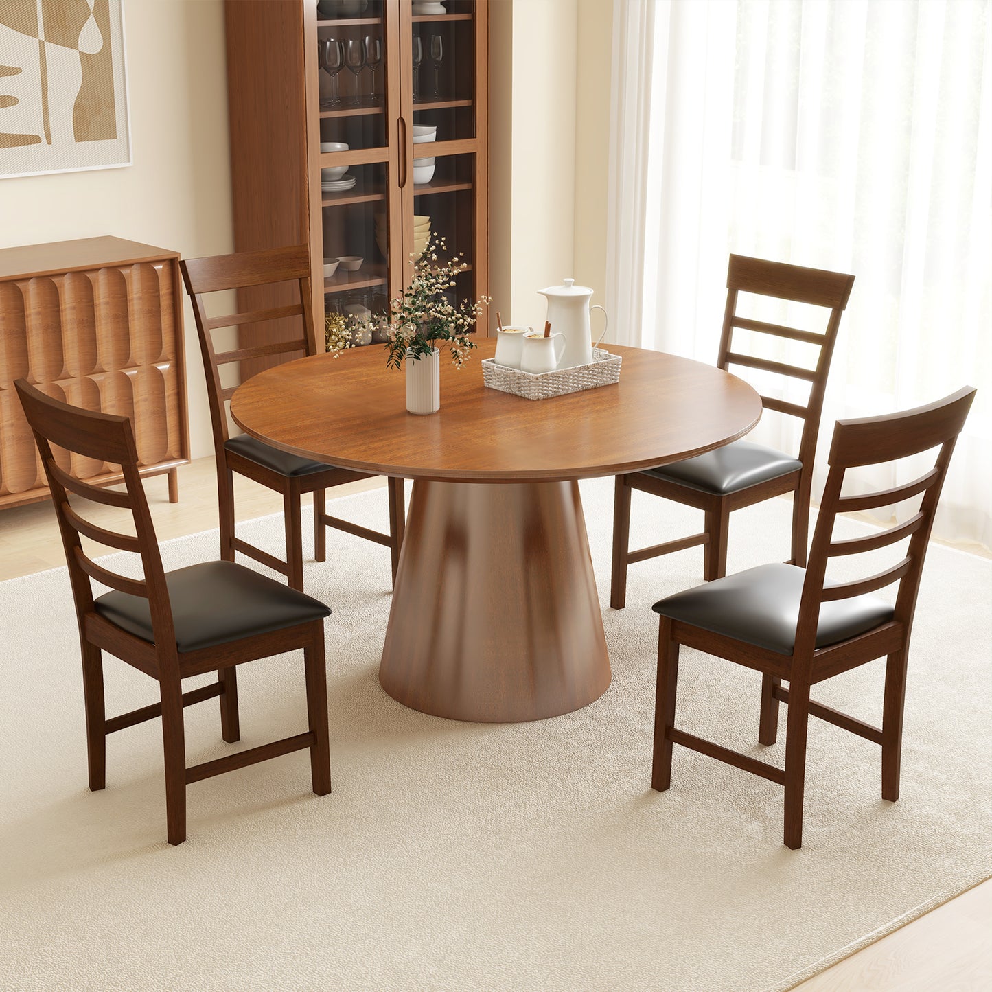 Rubber Wood Dining Chairs Set of 2 with Padded Seats