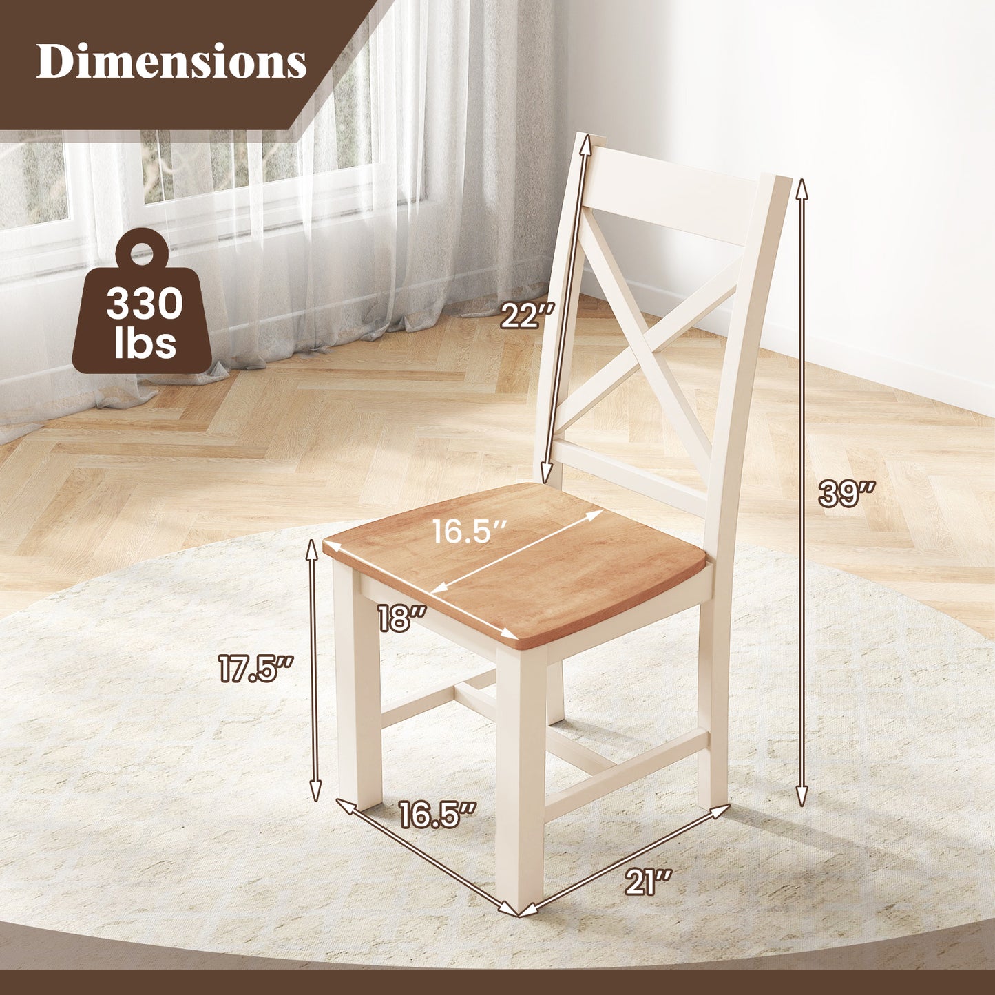 Wooden Dining Chairs Set of 2 with High Back and Rubber Wood Frame
