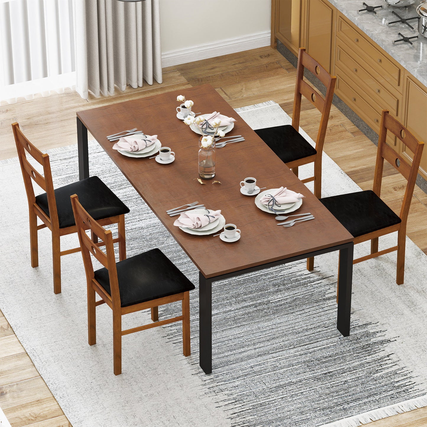 Dining Chairs Set of 4 with Hollowed Backrest