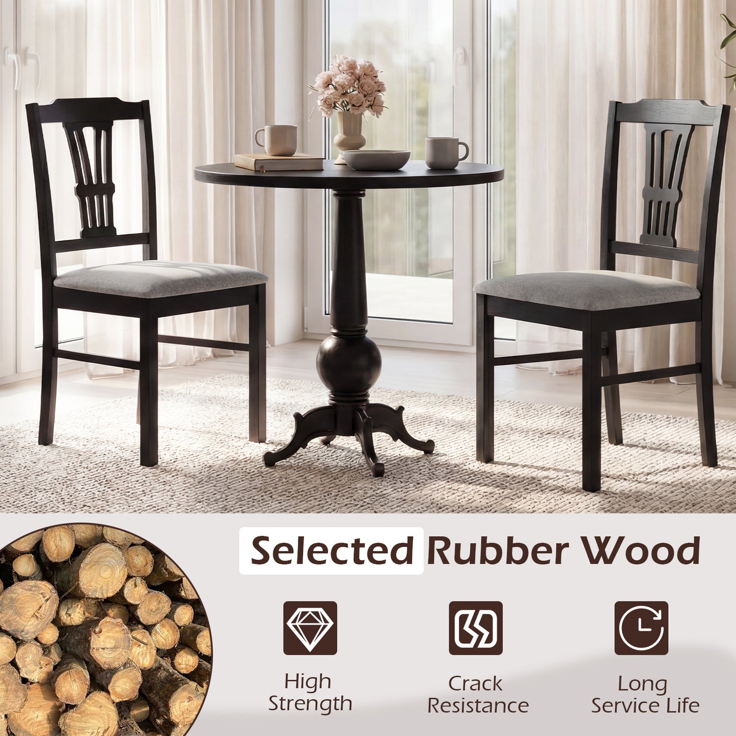 Upholstered Dining Chairs Set of 2 with Rubber Wood Frame