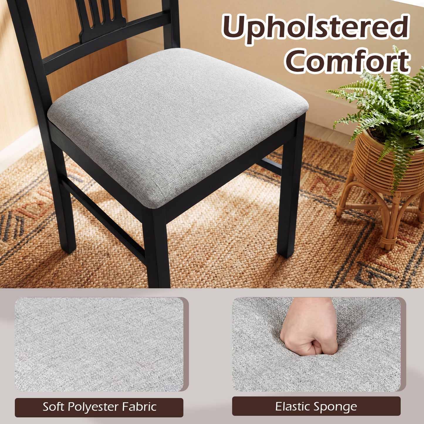 Upholstered Dining Chairs Set of 2 with Rubber Wood Frame
