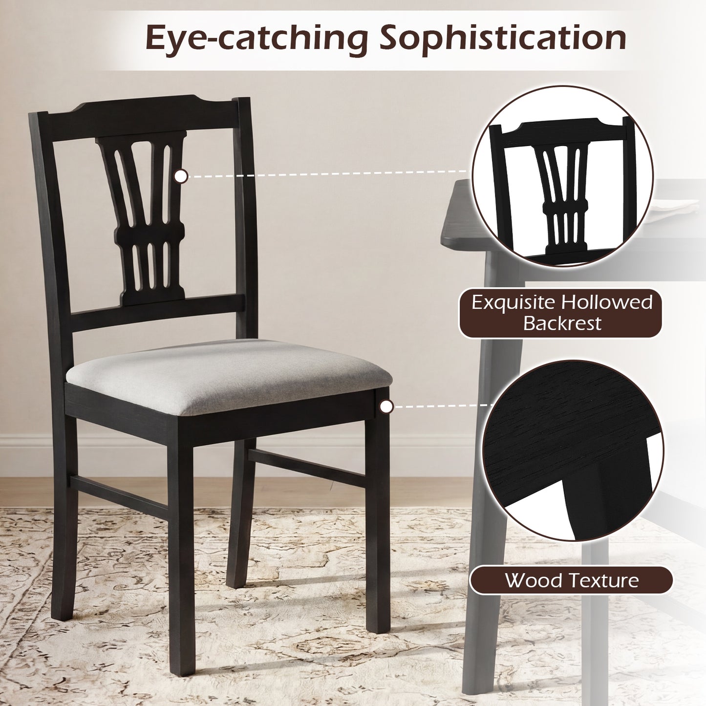 Upholstered Dining Chairs Set of 2 with Rubber Wood Frame