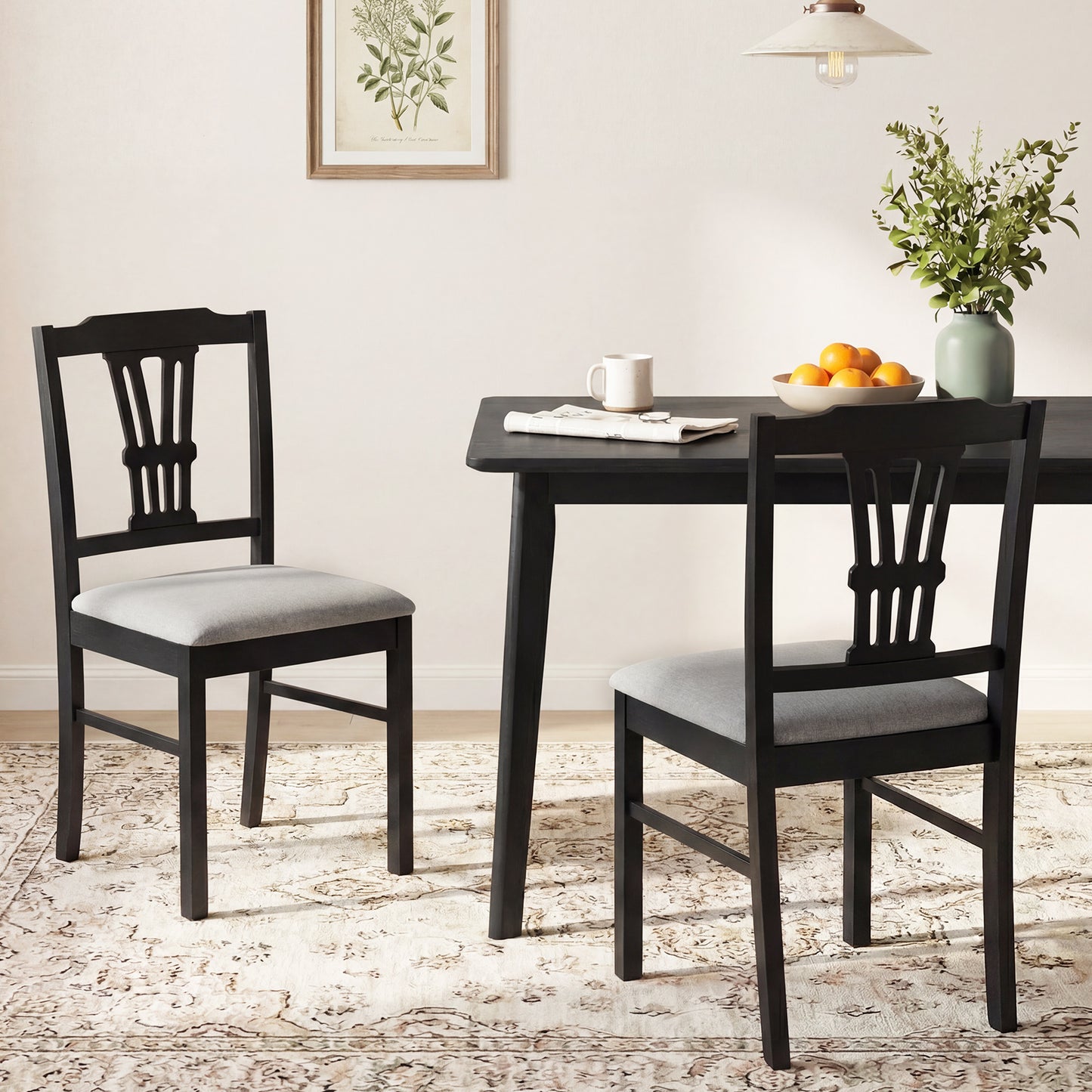 Upholstered Dining Chairs Set of 2 with Rubber Wood Frame