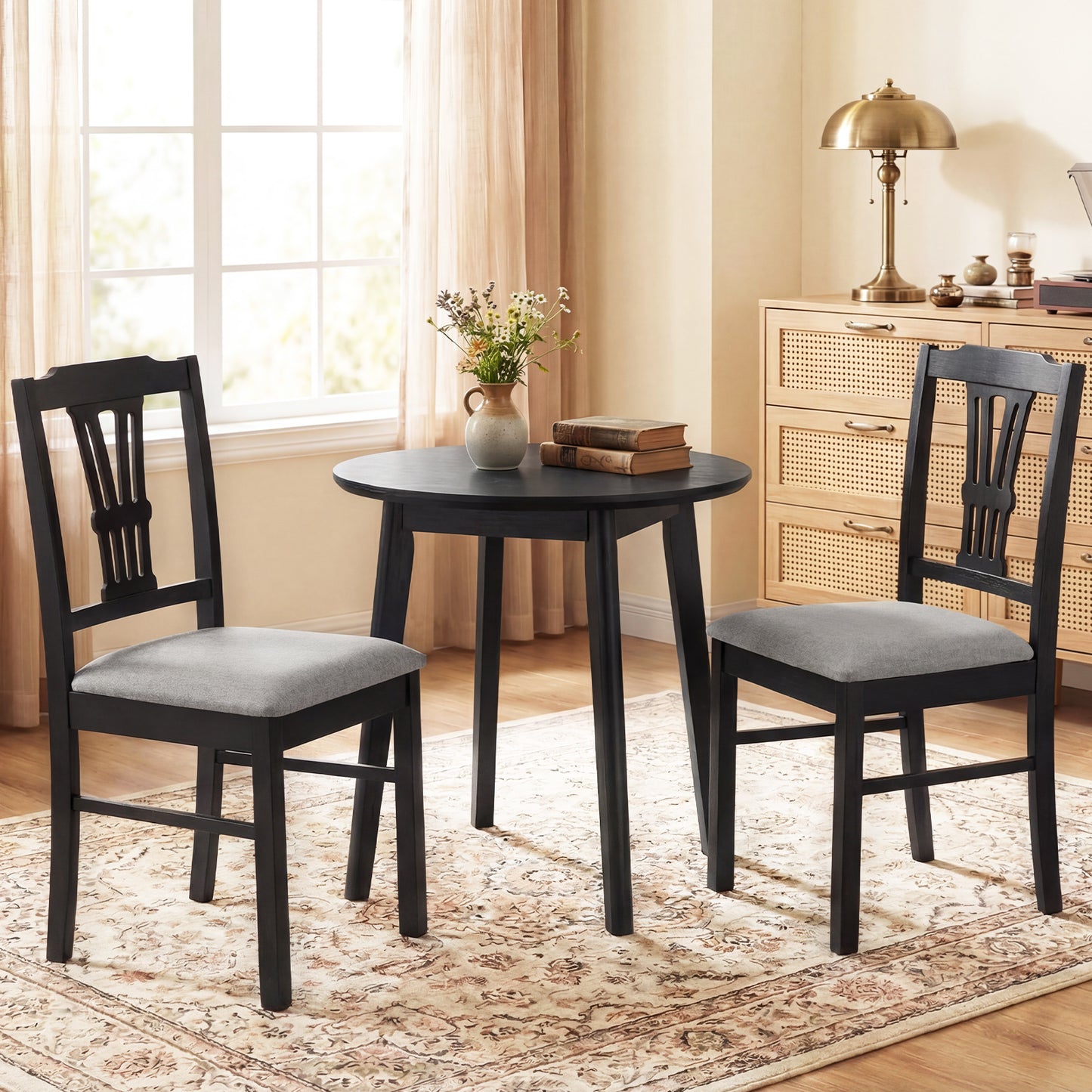 Upholstered Dining Chairs Set of 2 with Rubber Wood Frame