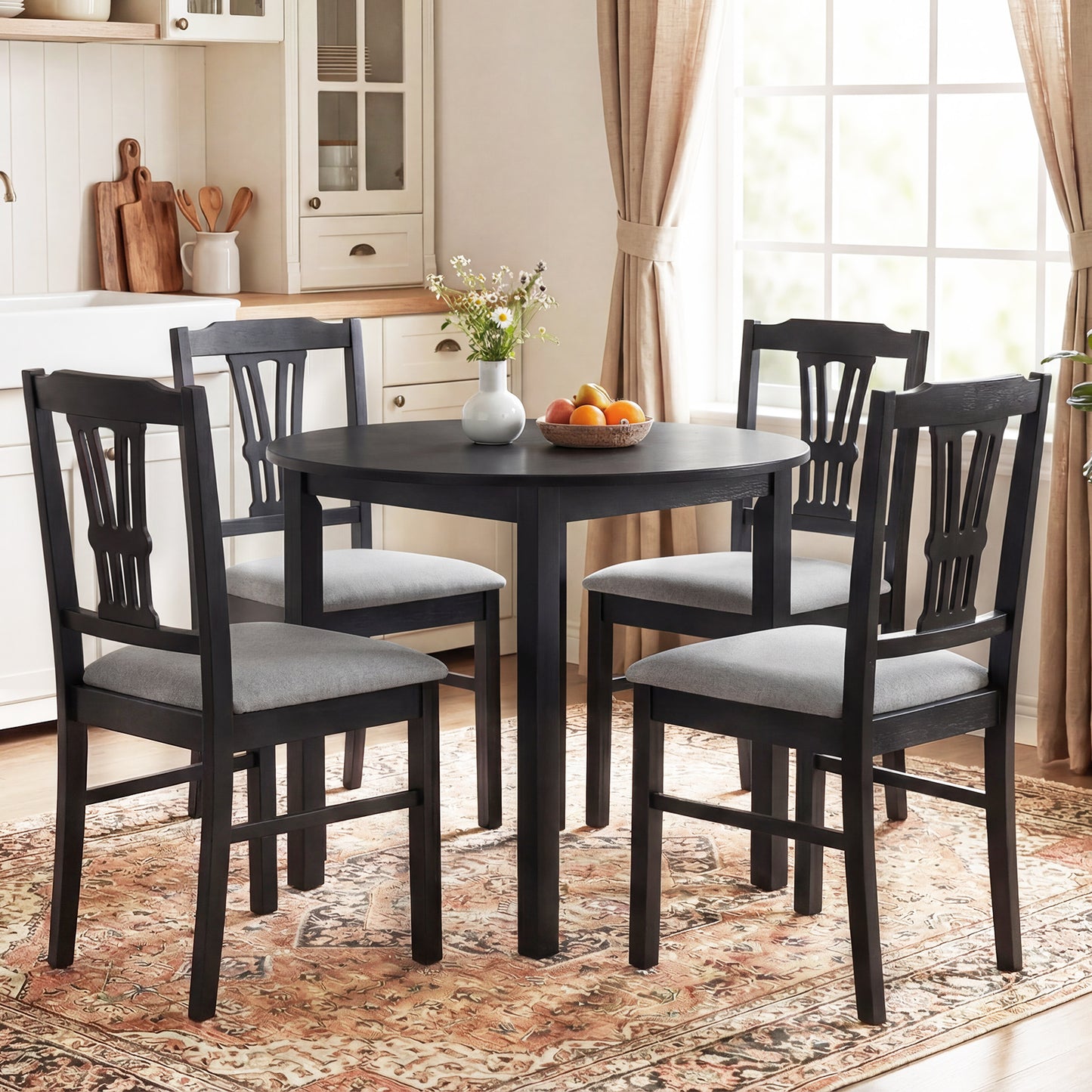 Upholstered Dining Chairs Set of 2 with Rubber Wood Frame