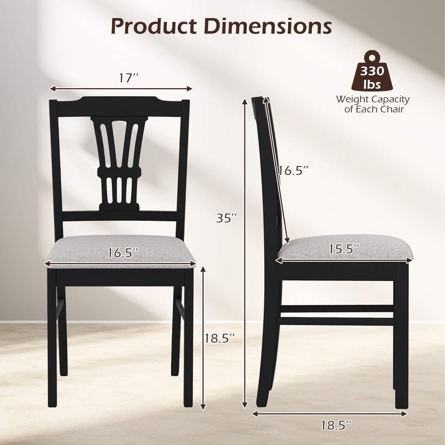Upholstered Dining Chairs Set of 2 with Rubber Wood Frame