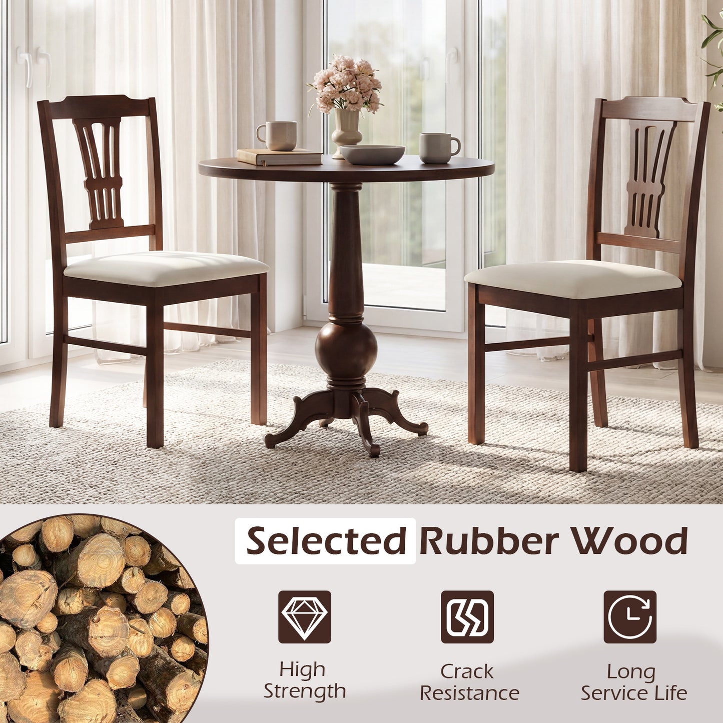 Upholstered Dining Chairs Set of 2 with Rubber Wood Frame