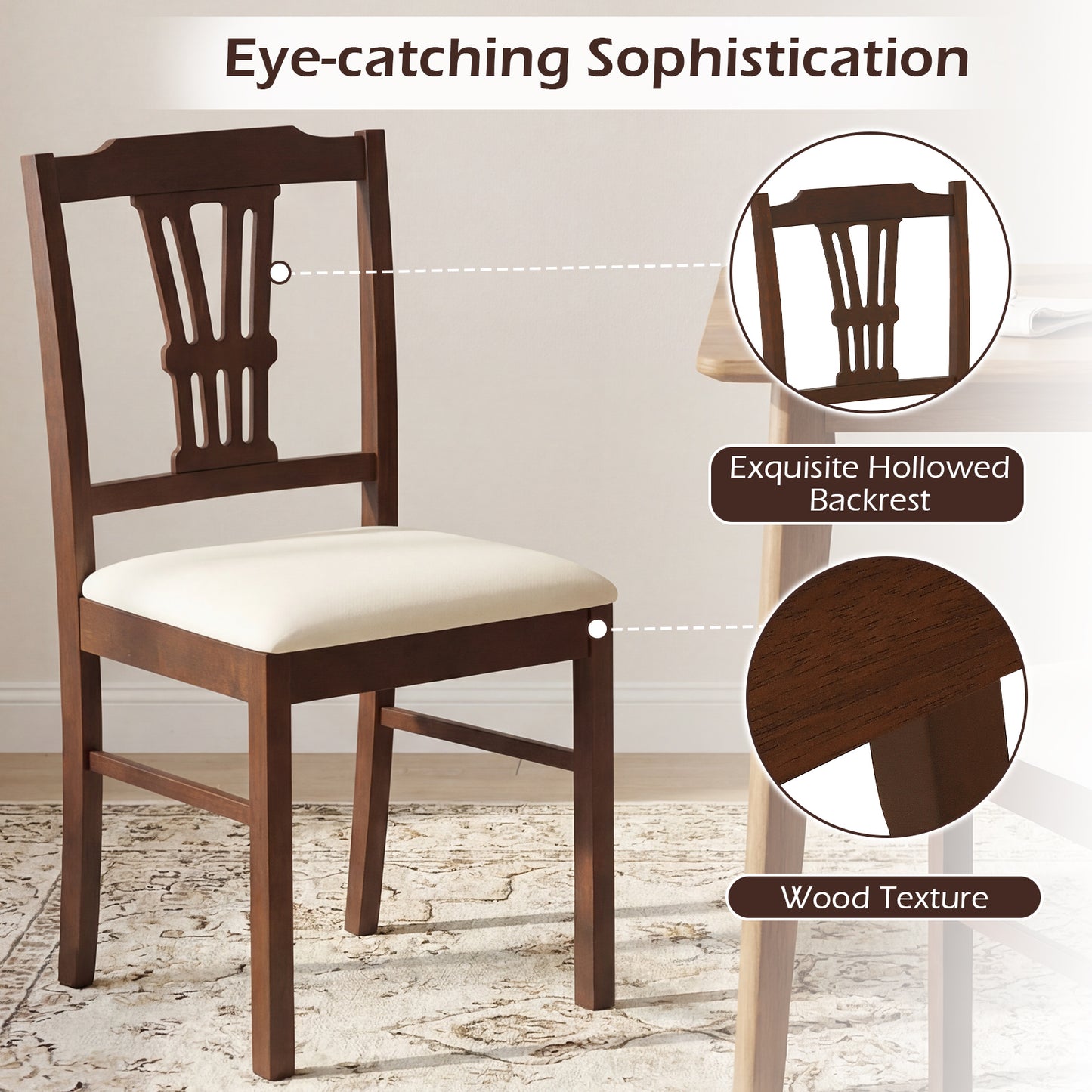 Upholstered Dining Chairs Set of 2 with Rubber Wood Frame