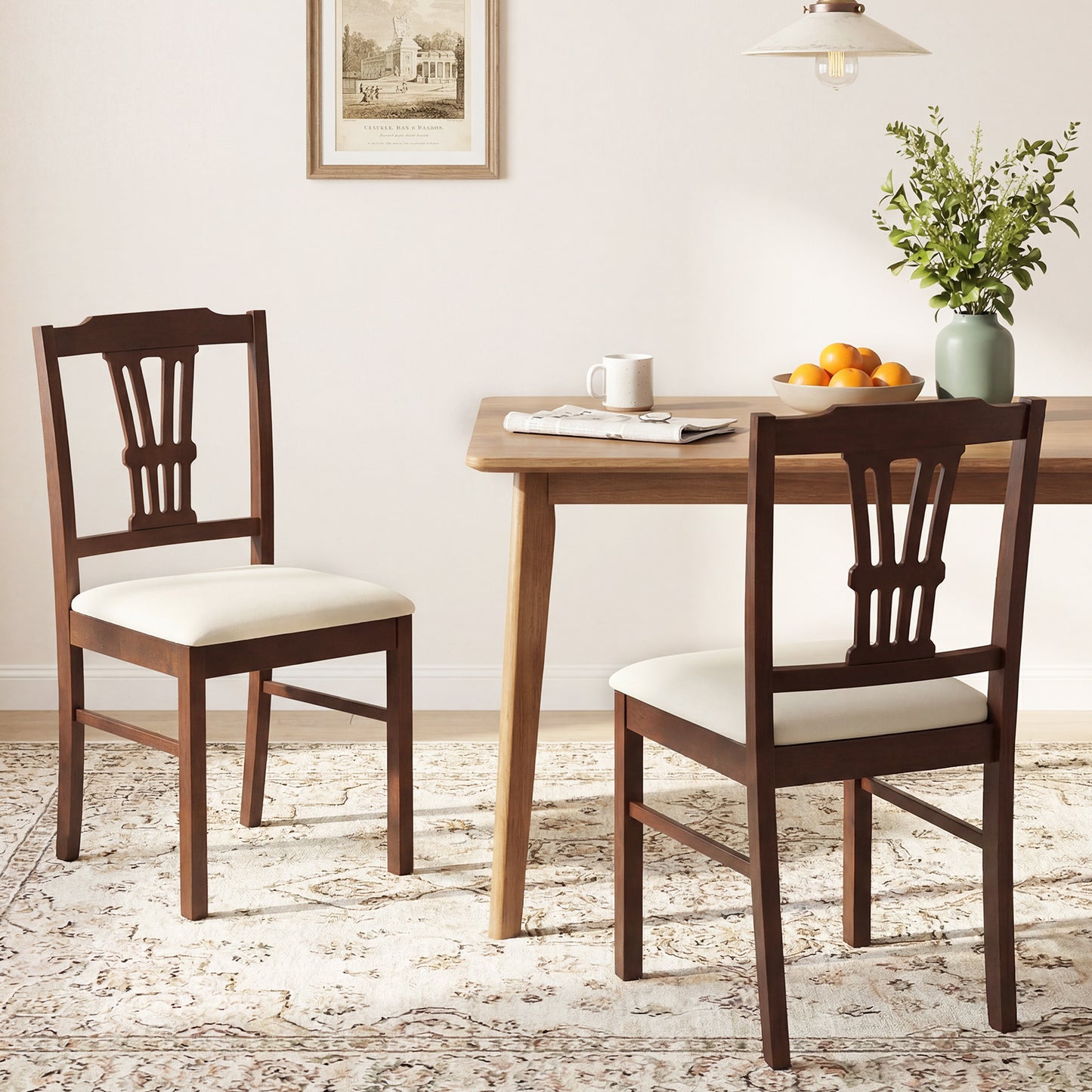 Upholstered Dining Chairs Set of 2 with Rubber Wood Frame