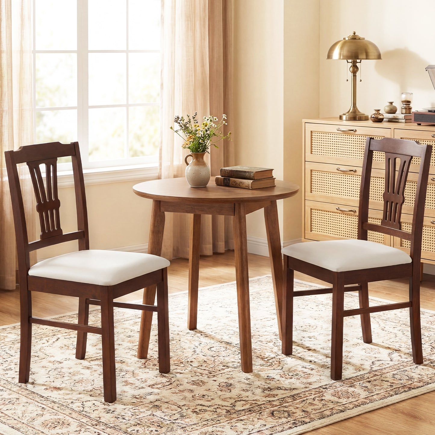 Upholstered Dining Chairs Set of 2 with Rubber Wood Frame