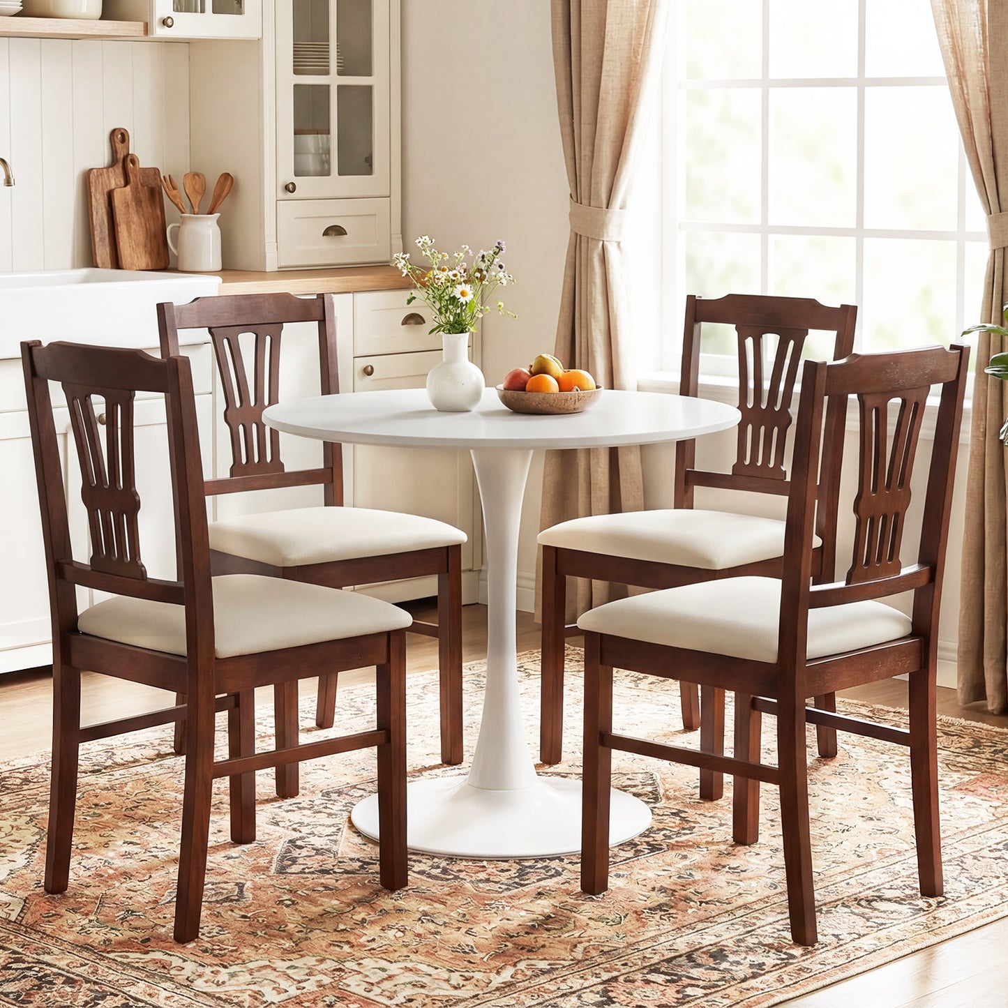 Upholstered Dining Chairs Set of 2 with Rubber Wood Frame