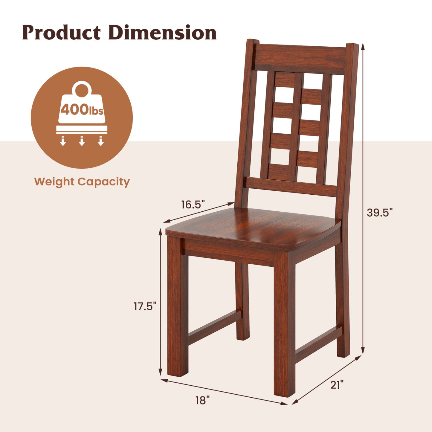 Solid Rubber Wood Dining Chairs Set of 2 - Walnut