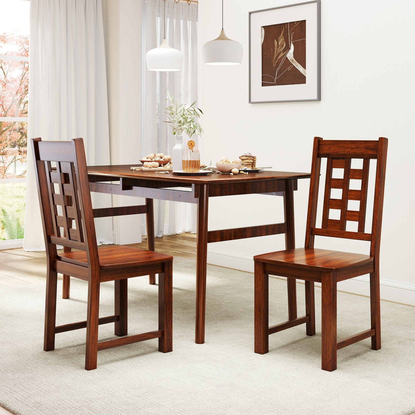 Solid Rubber Wood Dining Chairs Set of 2 - Walnut