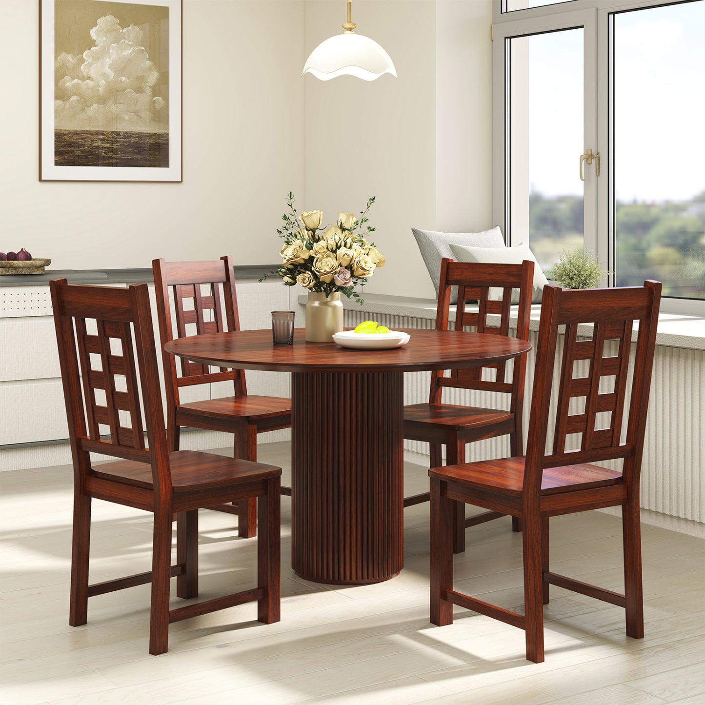 Solid Rubber Wood Dining Chairs Set of 2 - Walnut