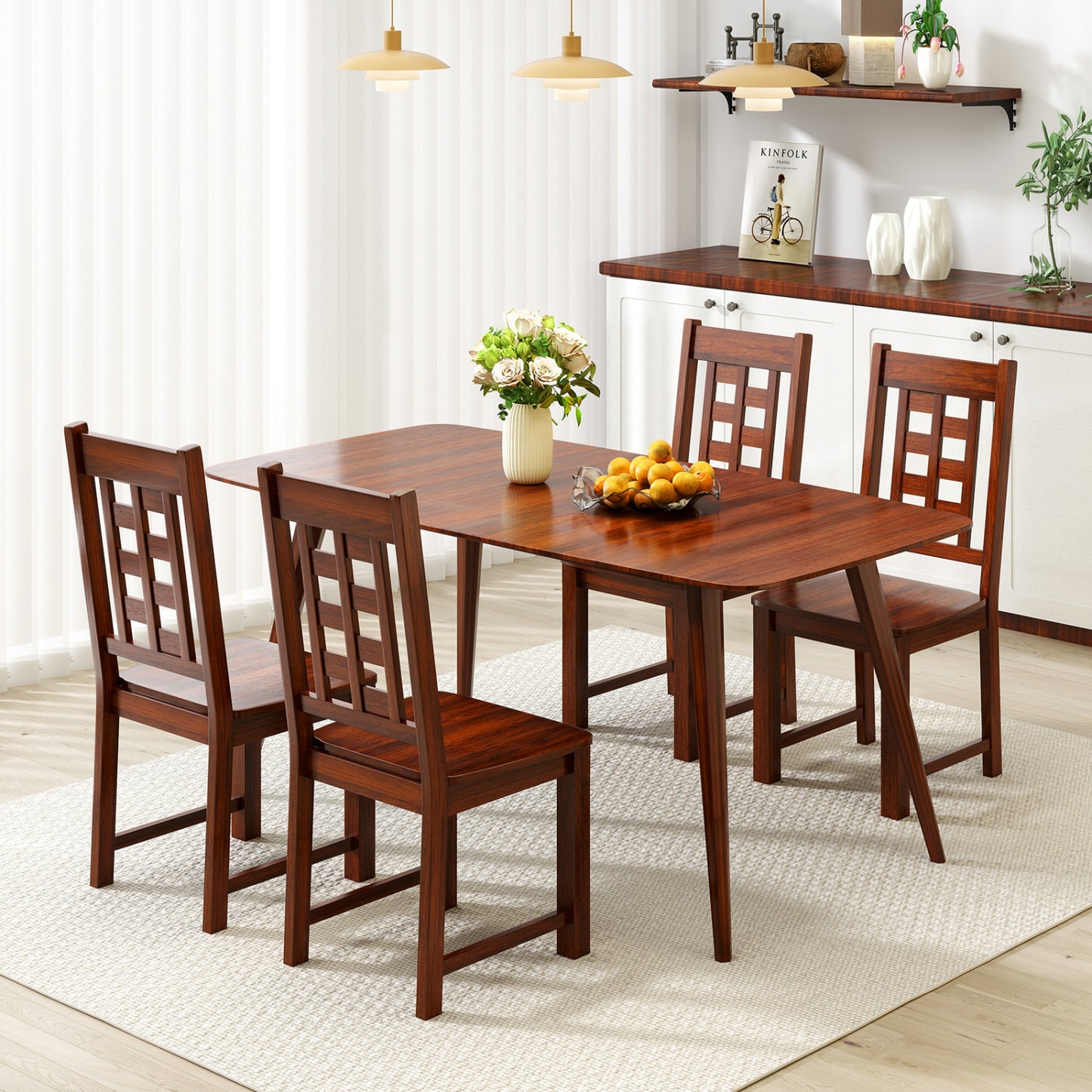 Solid Rubber Wood Dining Chairs Set of 2 - Walnut
