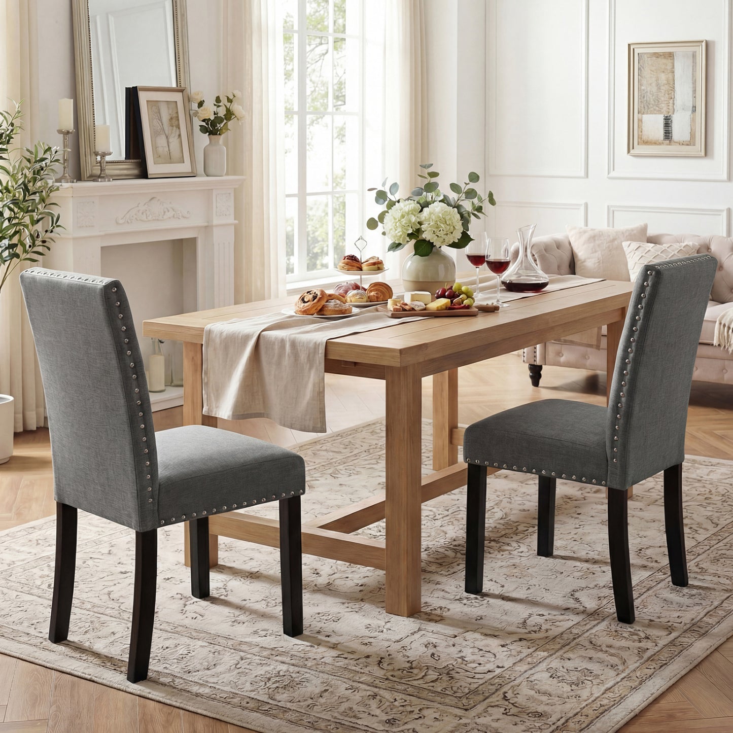 Dining Chairs Set of 4 with Curved Back and Cushioned Seat