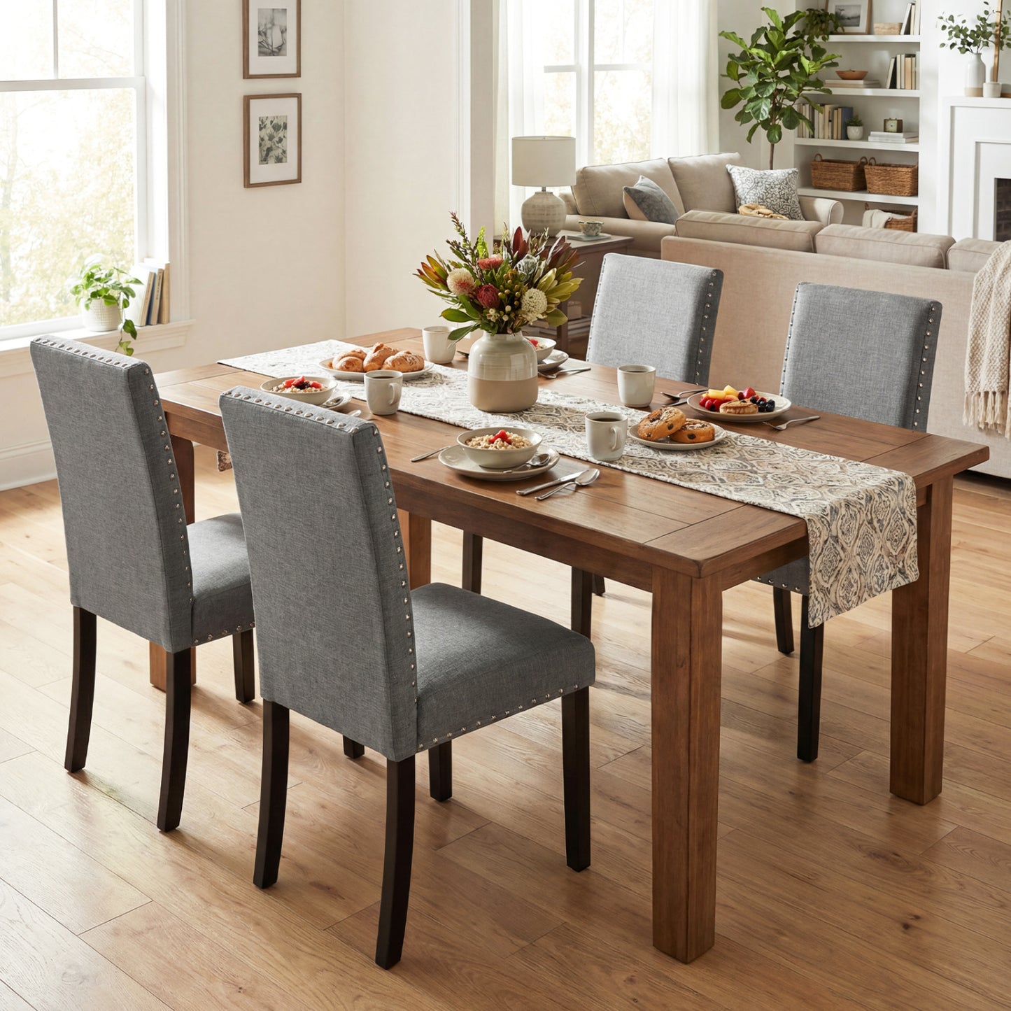 Dining Chairs Set of 4 with Curved Back and Cushioned Seat