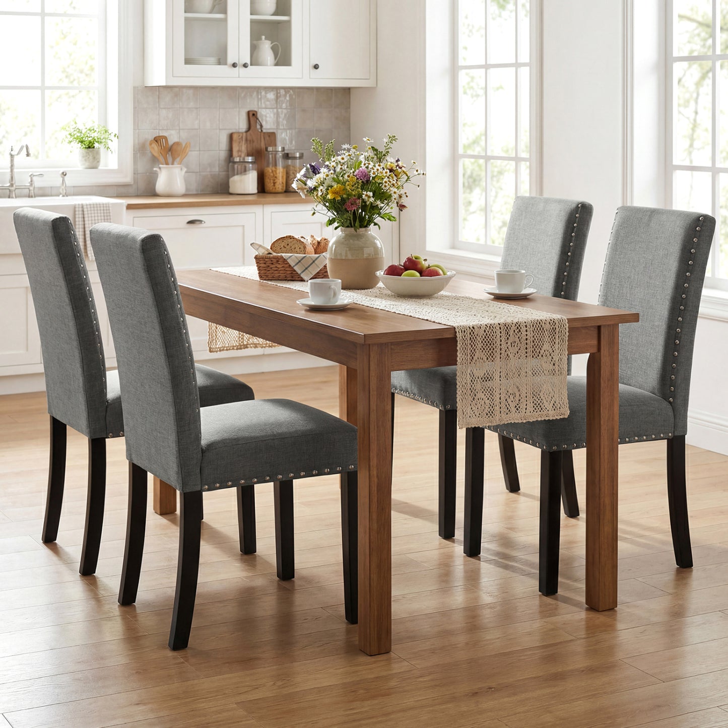 Dining Chairs Set of 4 with Curved Back and Cushioned Seat