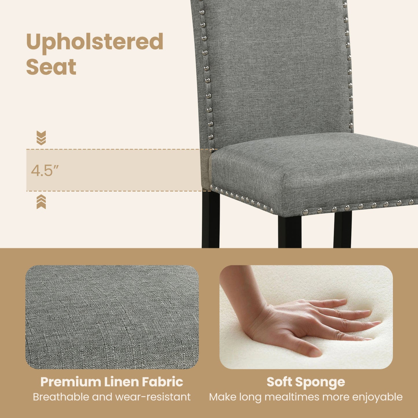 Dining Chairs Set of 4 with Curved Back and Cushioned Seat