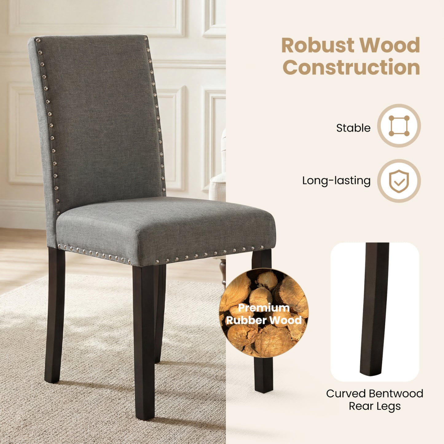 Dining Chairs Set of 4 with Curved Back and Cushioned Seat