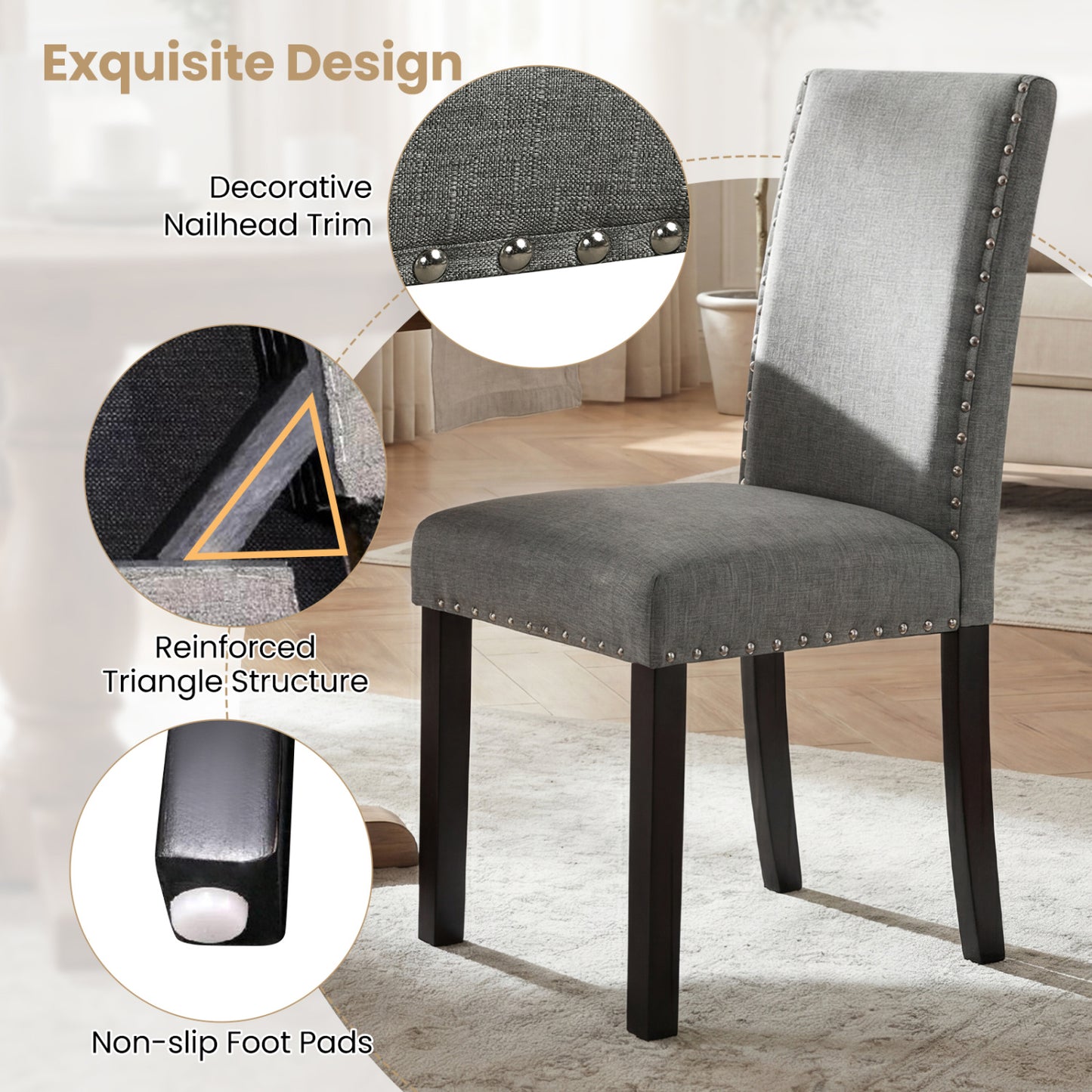 Dining Chairs Set of 4 with Curved Back and Cushioned Seat