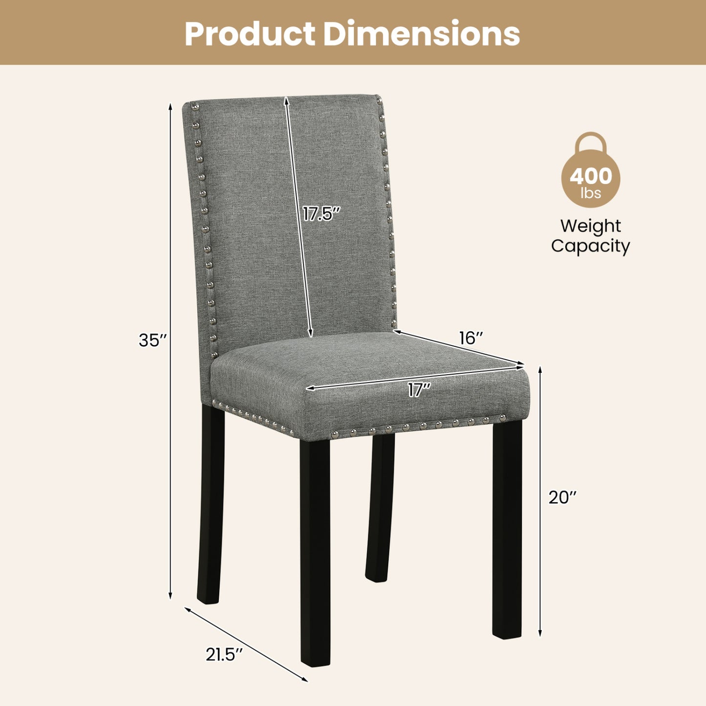 Dining Chairs Set of 4 with Curved Back and Cushioned Seat
