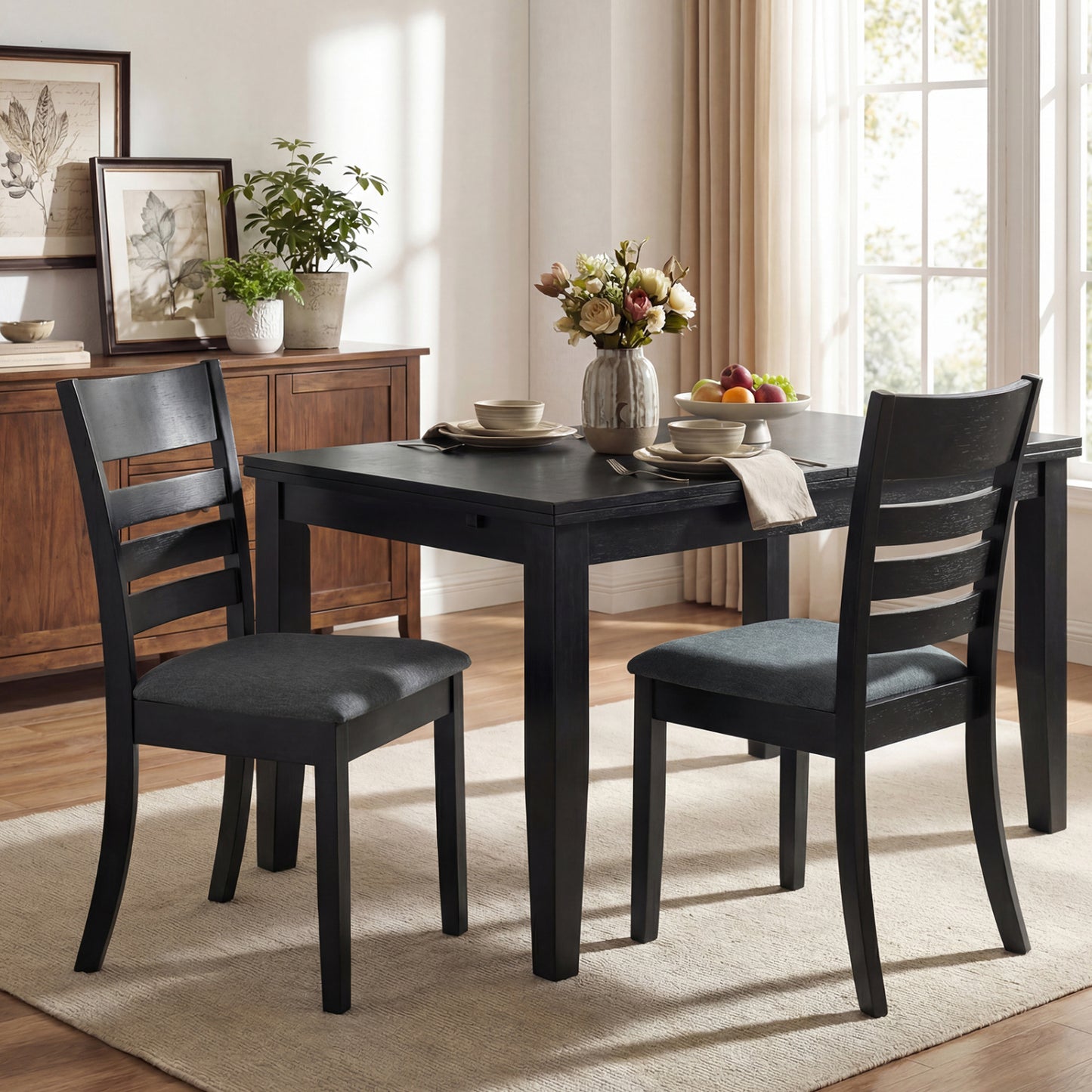 Upholstered Dining Chairs Set of 4 with Rubber Wood Frame