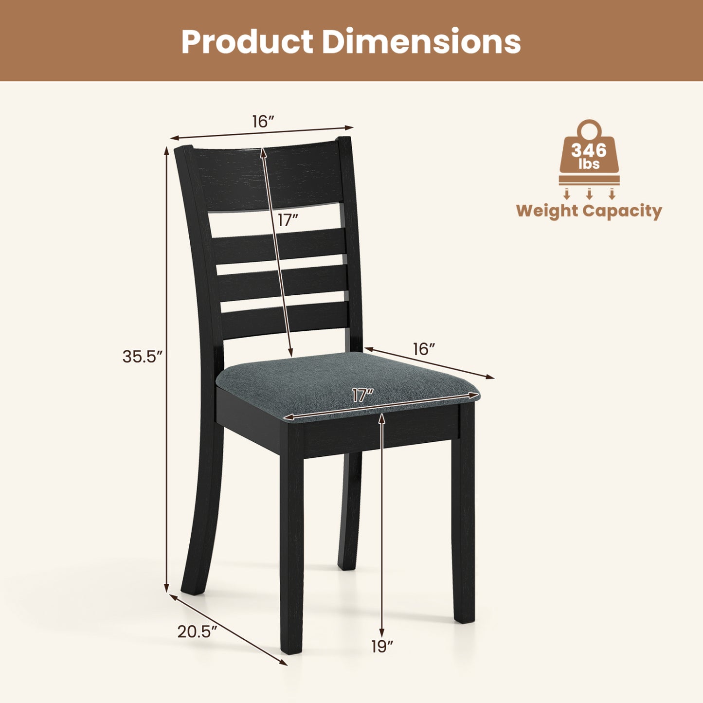 Upholstered Dining Chairs Set of 4 with Rubber Wood Frame
