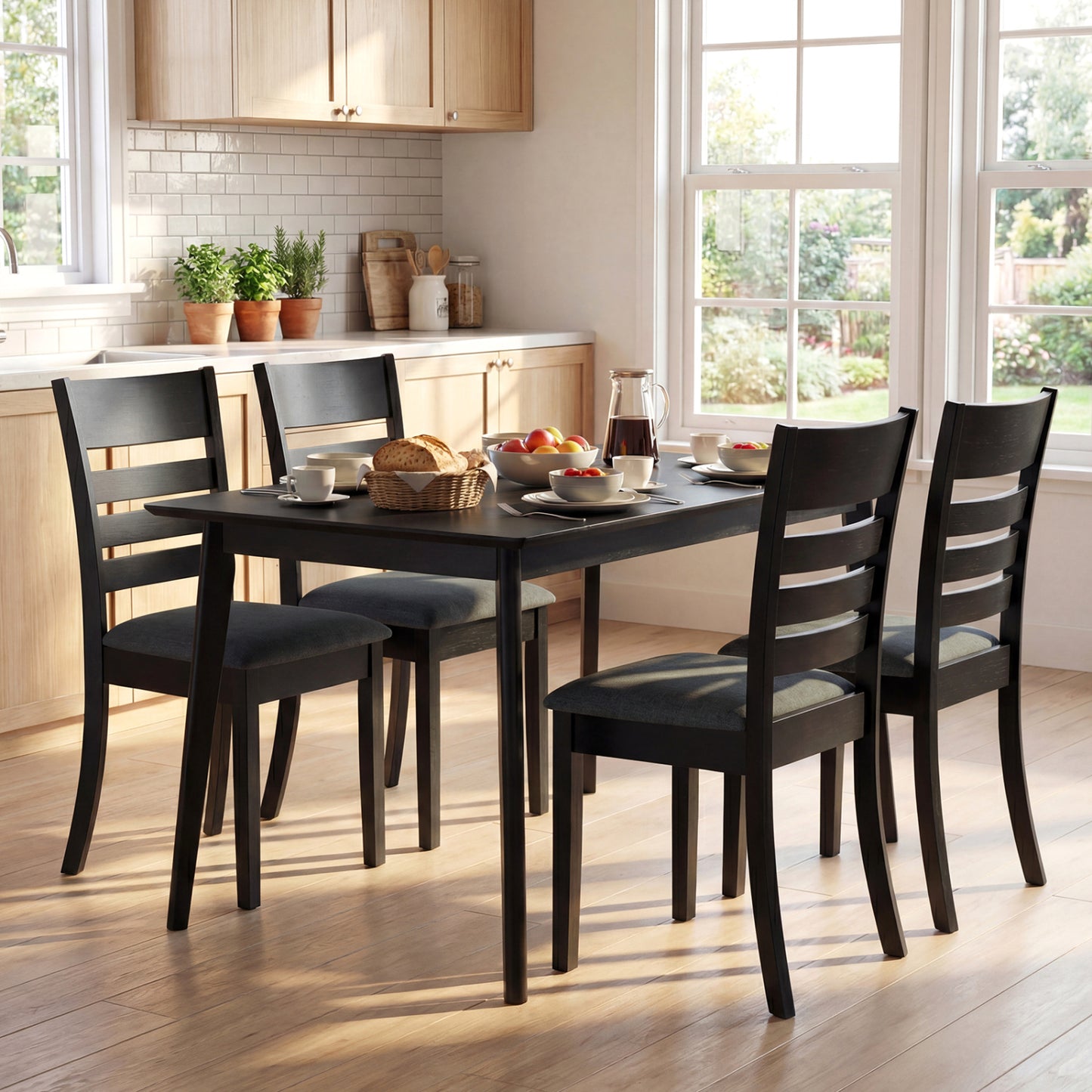 Upholstered Dining Chairs Set of 4 with Rubber Wood Frame