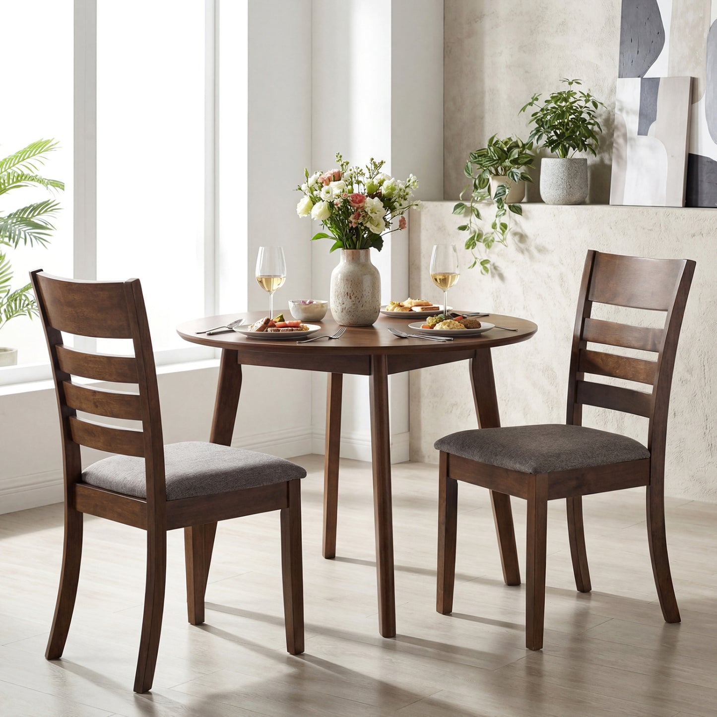 Upholstered Dining Chairs Set of 4 with Rubber Wood Frame