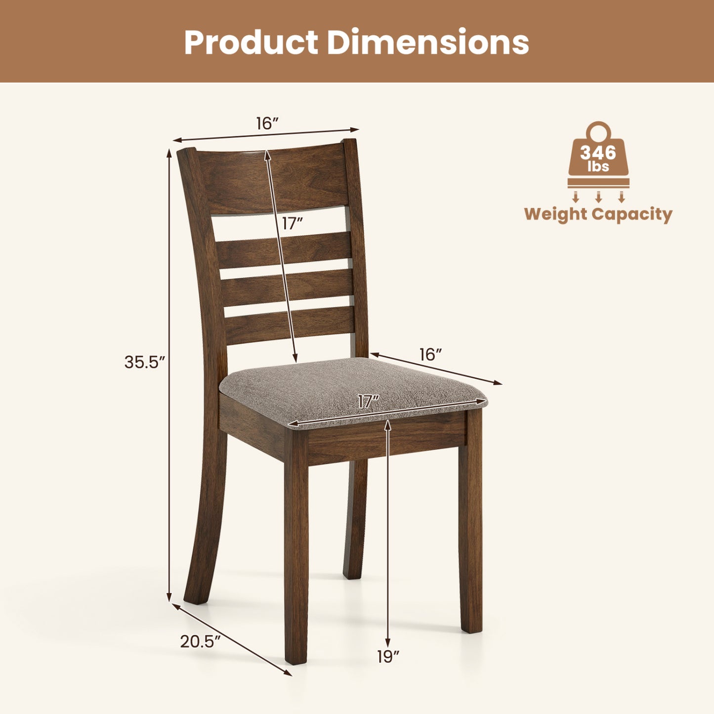 Upholstered Dining Chairs Set of 4 with Rubber Wood Frame