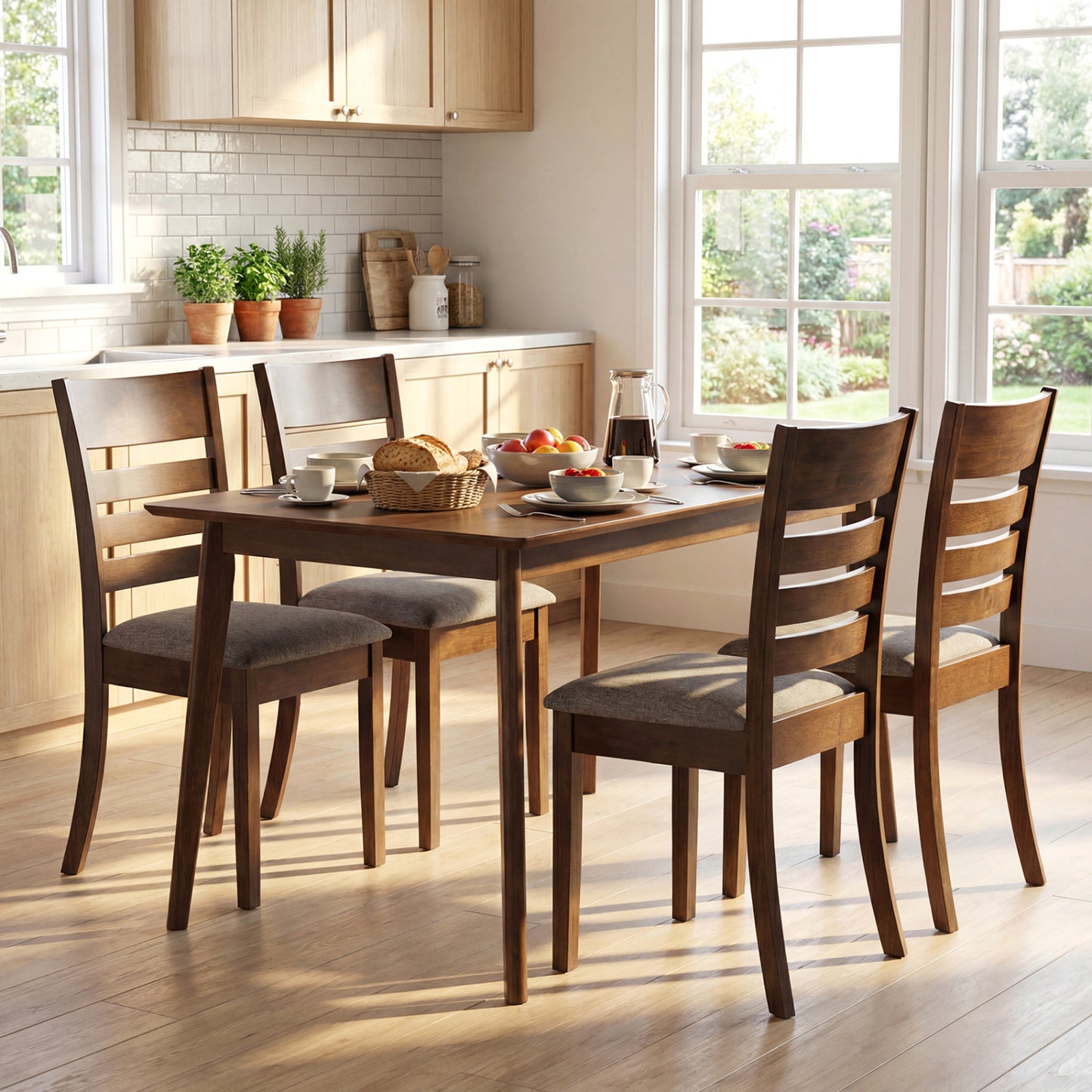Upholstered Dining Chairs Set of 4 with Rubber Wood Frame