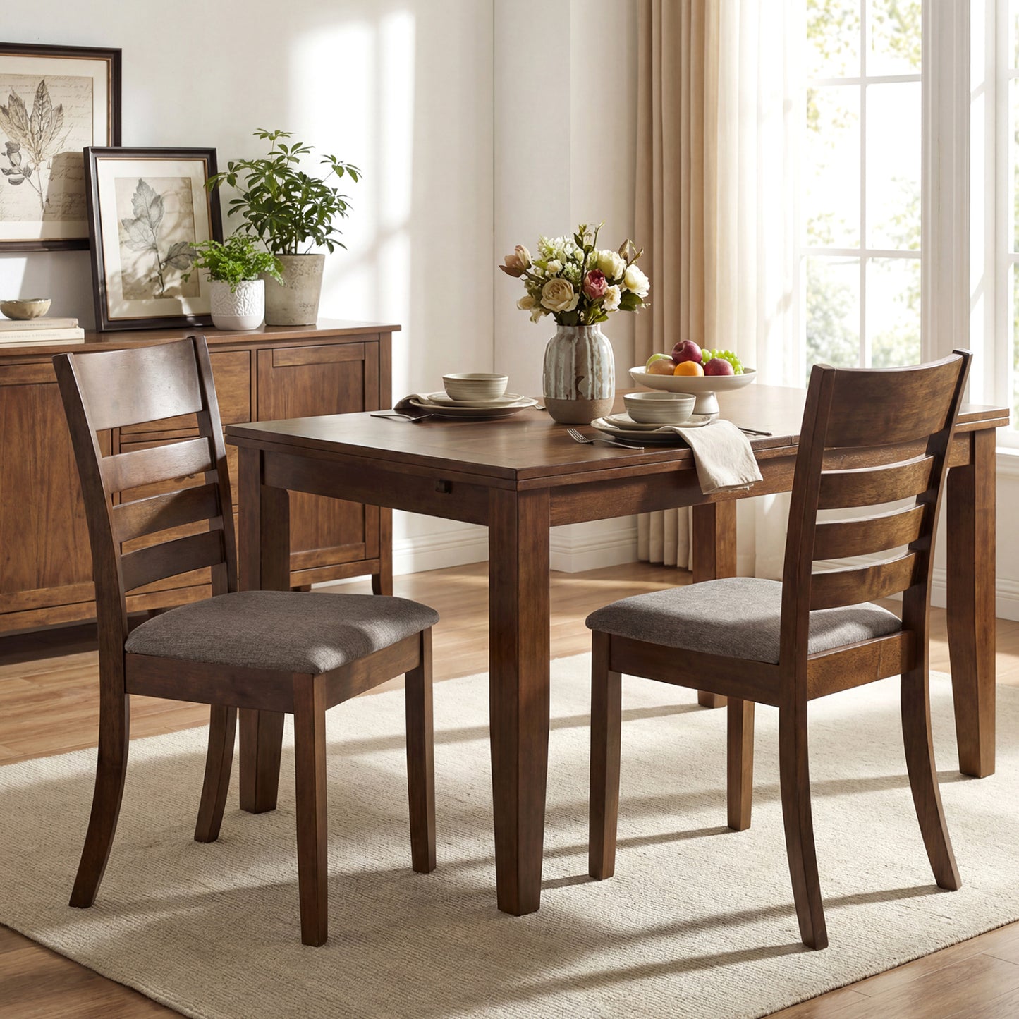 Upholstered Dining Chairs Set of 2 with Rubber Wood Frame