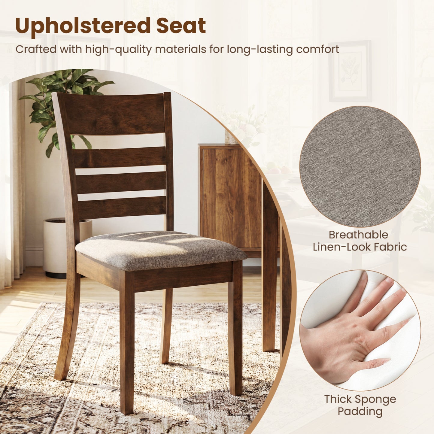 Upholstered Dining Chairs Set of 2 with Rubber Wood Frame