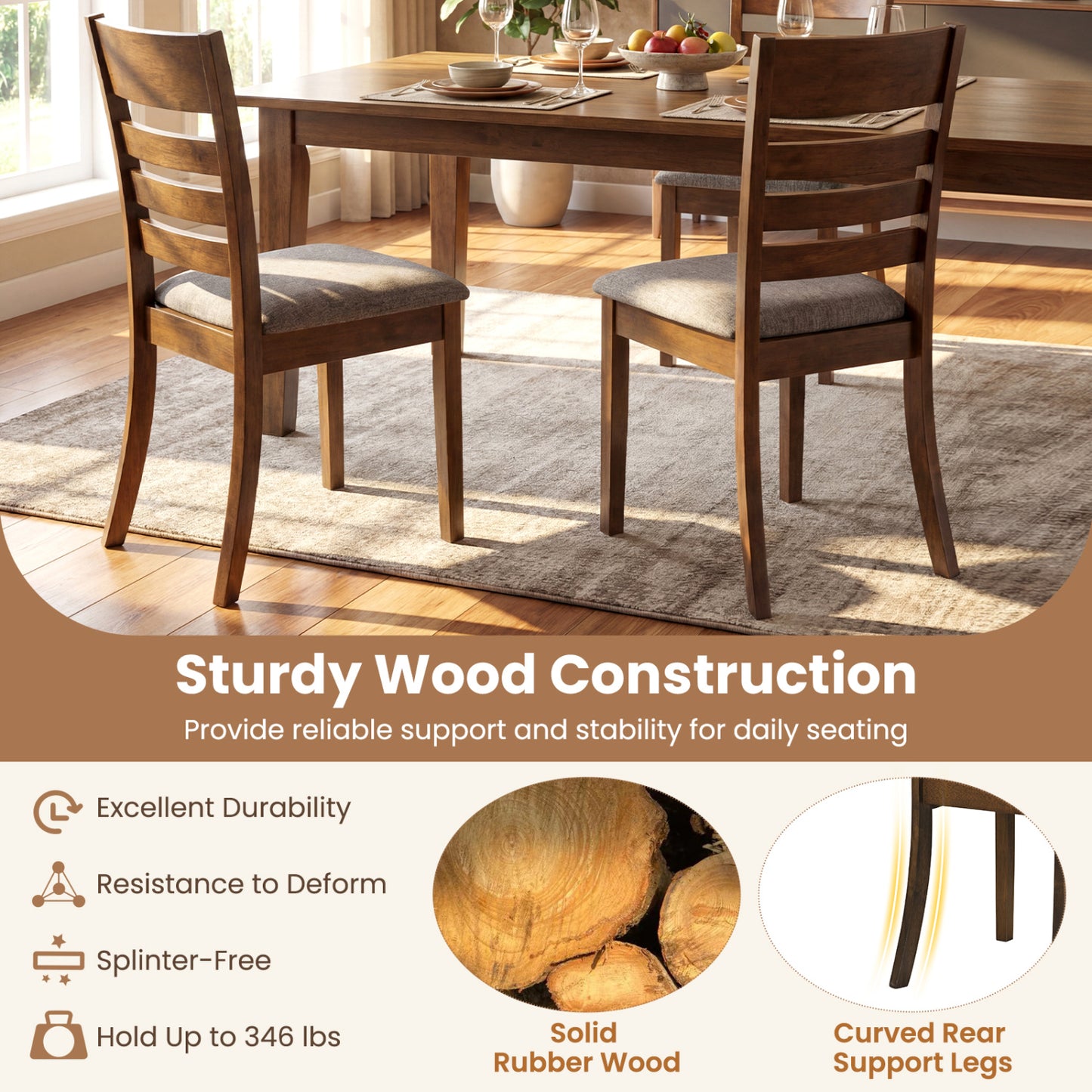 Upholstered Dining Chairs Set of 2 with Rubber Wood Frame