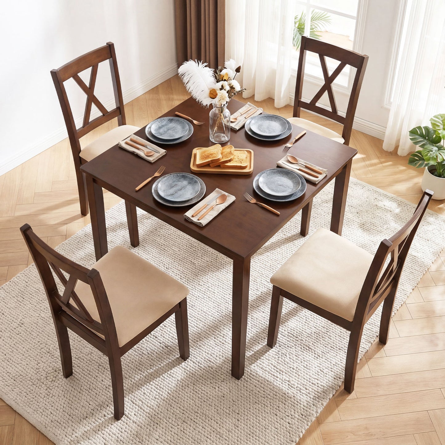 Upholstered Dining Chairs Set of 4 with Curved Backrest
