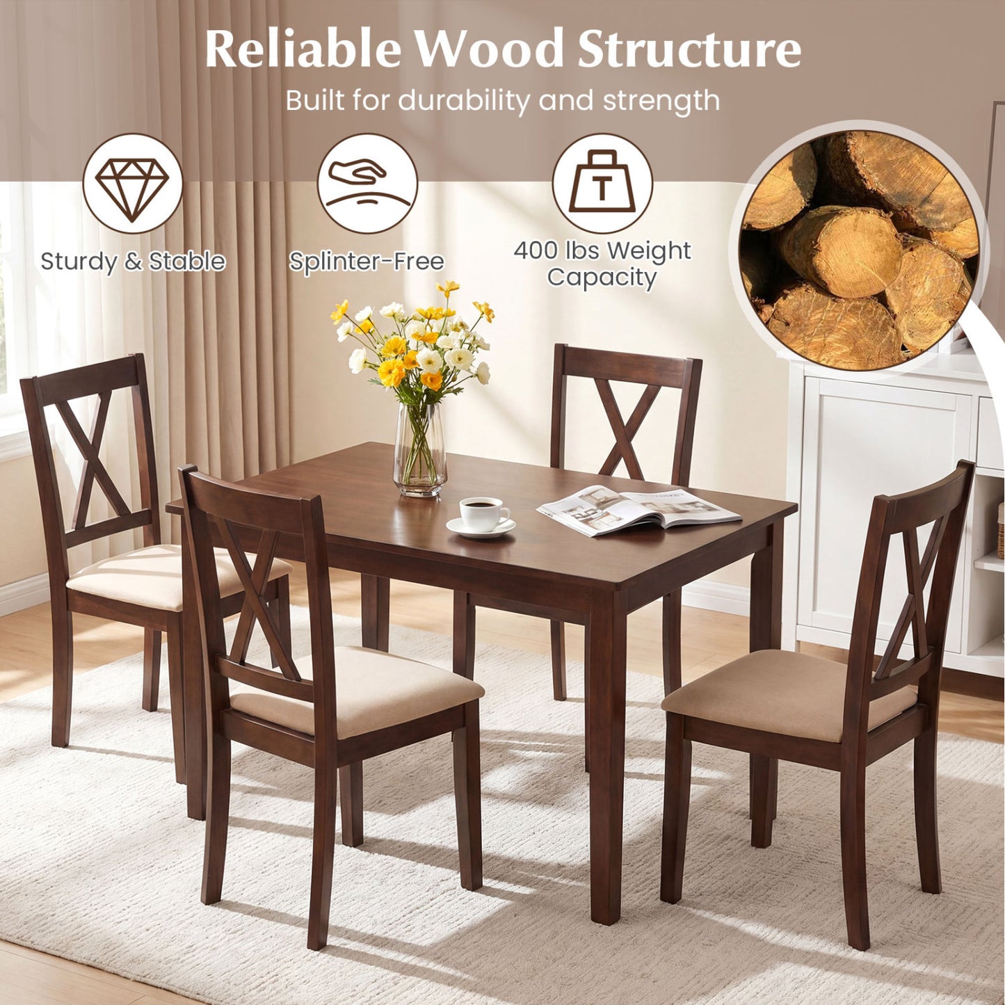 Upholstered Dining Chairs Set of 4 with Curved Backrest