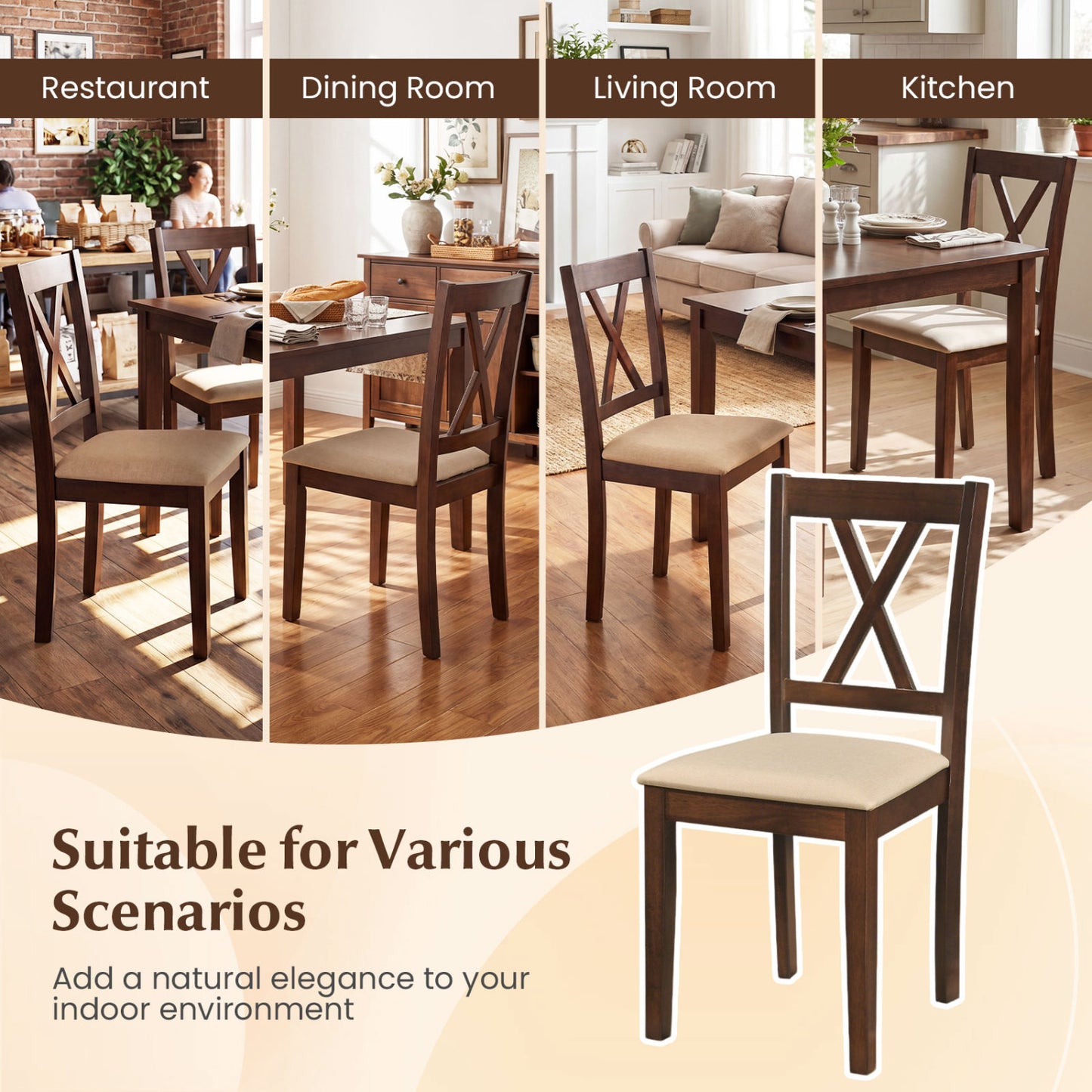 Upholstered Dining Chairs Set of 4 with Curved Backrest