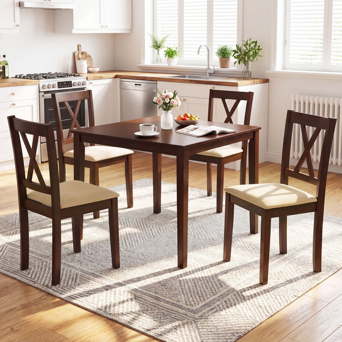 Upholstered Dining Chairs Set of 4 with Curved Backrest