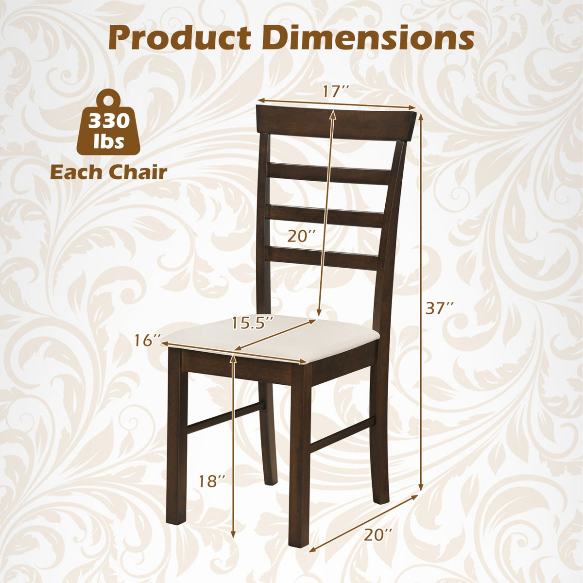 Dining Chairs Set of 4 with Fabric Cushion and Wood Frame