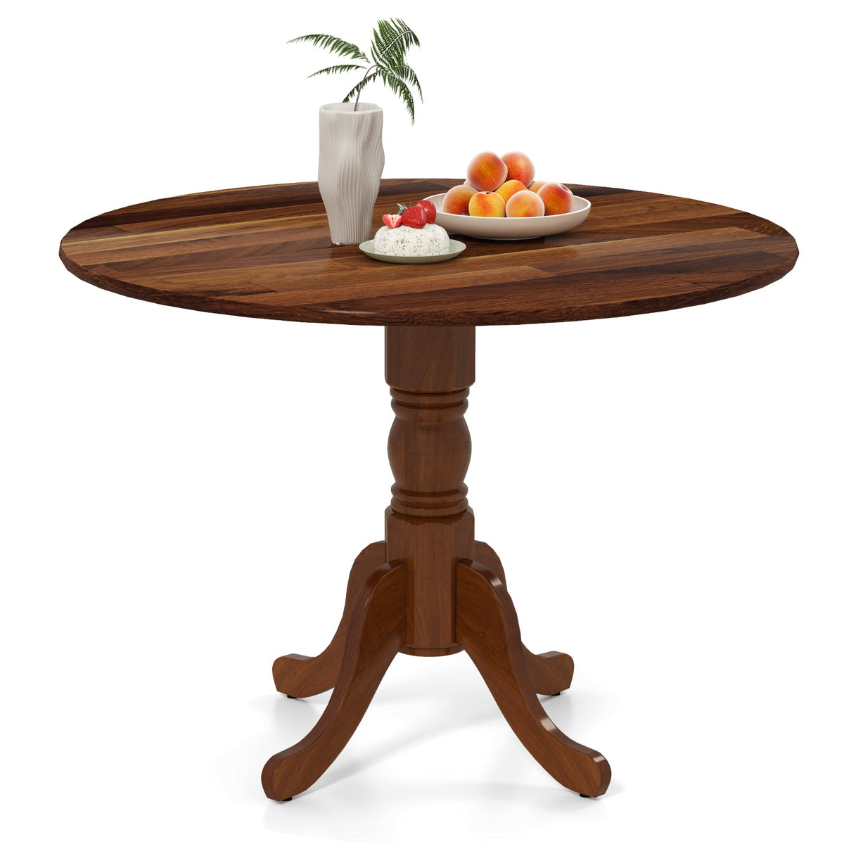 Wooden Dining Table with Round Tabletop and Curved Trestle Legs