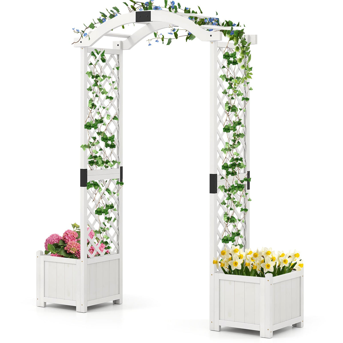 Wooden Garden Arbor with Planter and Trellis for Climbing Plants Decorations