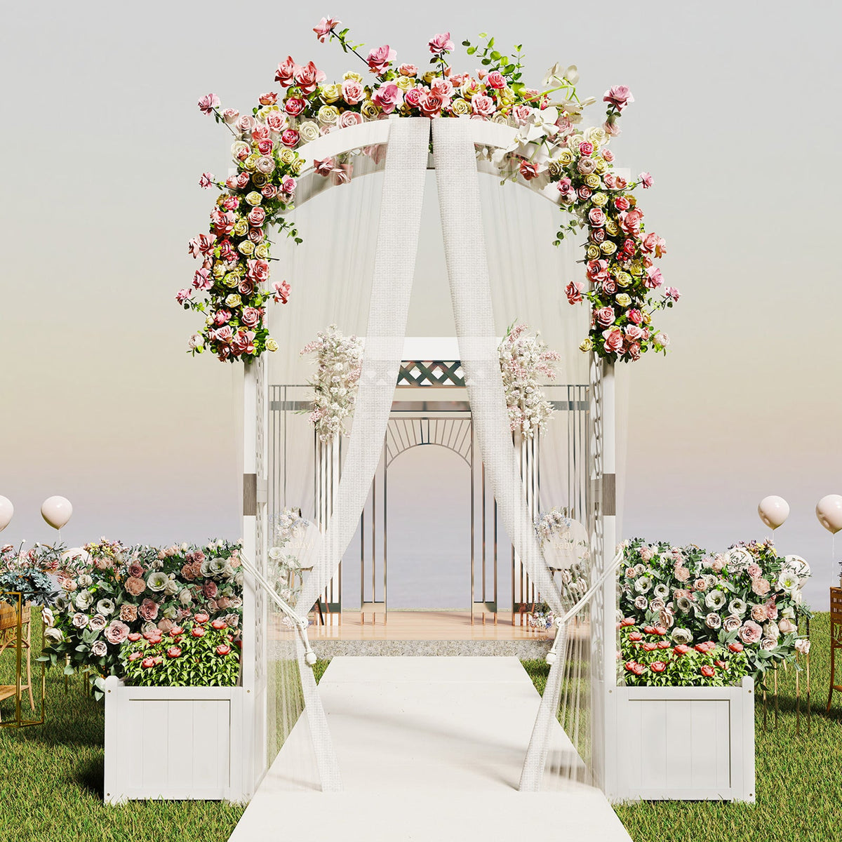 Wooden Garden Arbor with Planter and Trellis for Climbing Plants Decorations