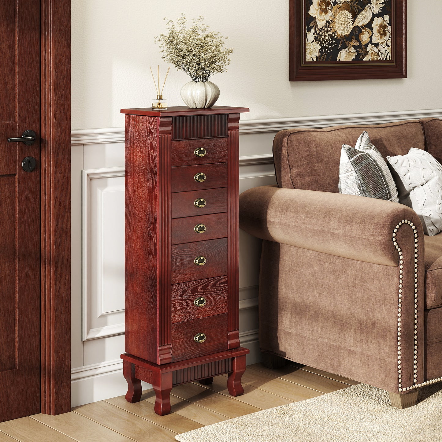 Jewelry Armoire Cabinet with Mirror and 7 Drawers
