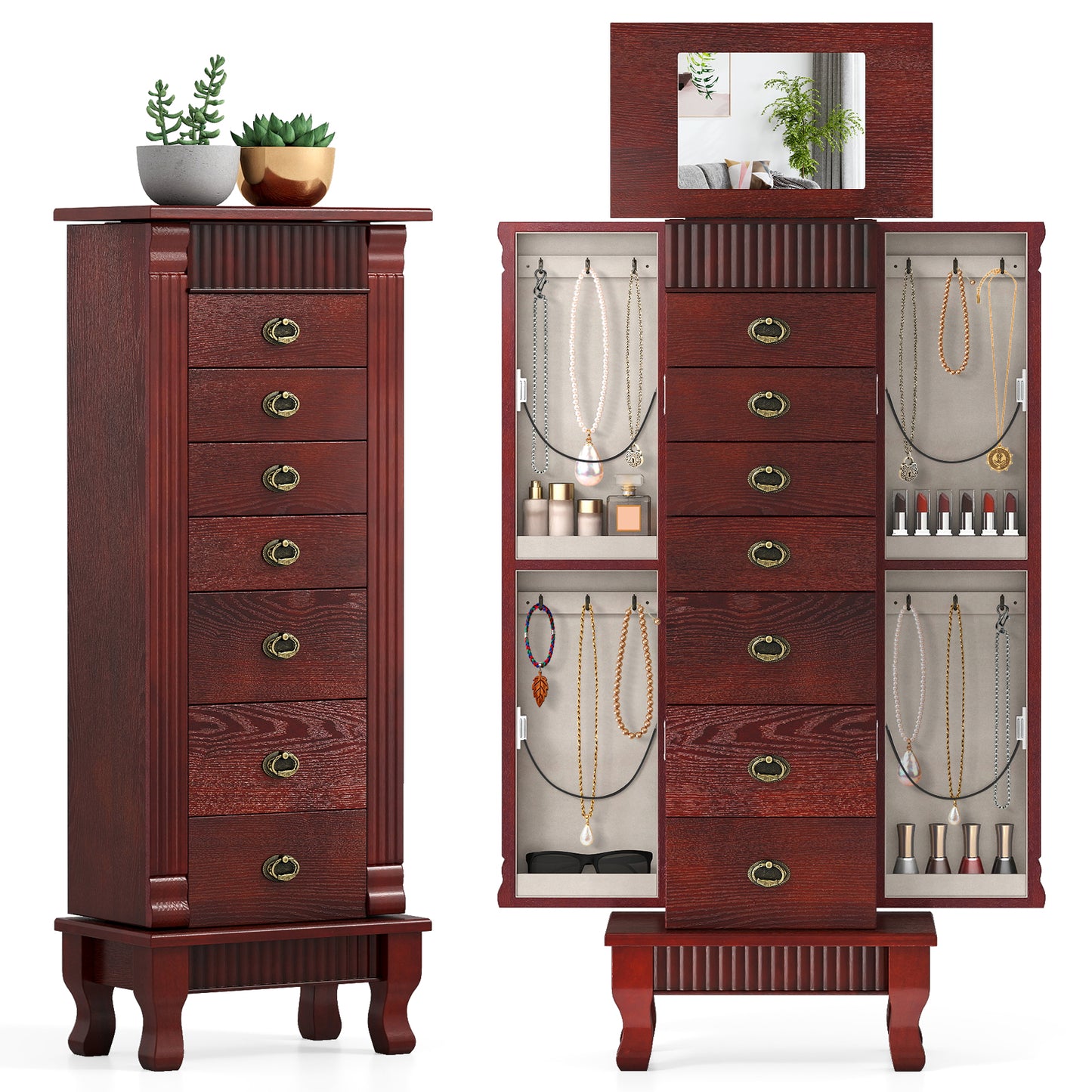 Jewelry Armoire Cabinet with Mirror and 7 Drawers