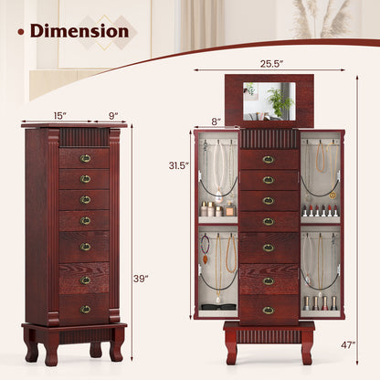 Jewelry Armoire Cabinet with Mirror and 7 Drawers